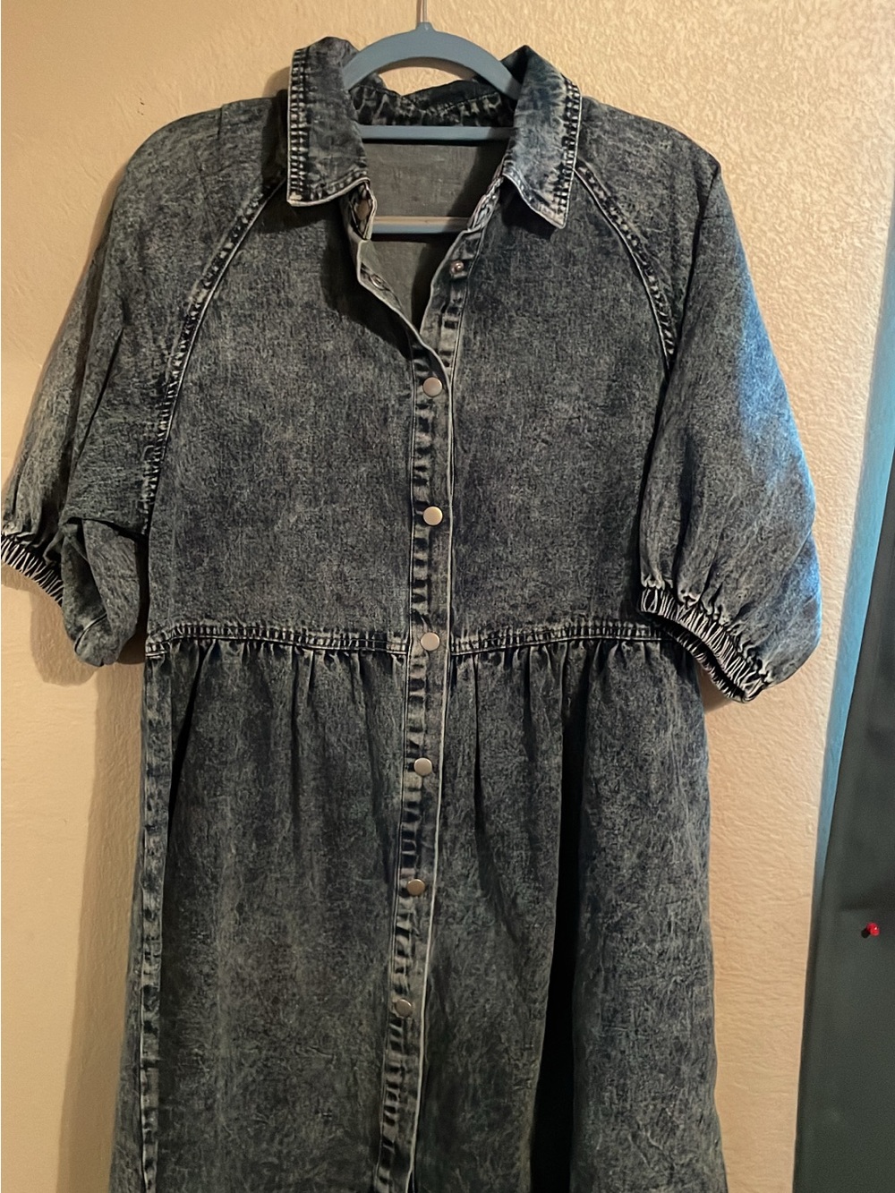 Girls' Washed Denim Button-Front Dress - Black